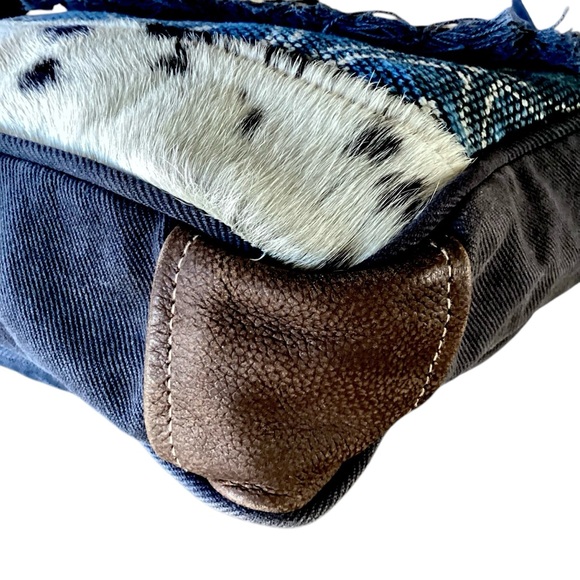 Myra Handbag Western Boho Cowhide Crossbody Leather & Canvas Cowgirl Zip Up Bag - Picture 6 of 16